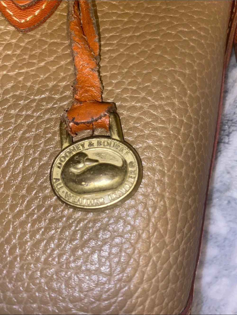 Dooney & Bourke Olive Pebbled Leather Satchel with Tan Trim